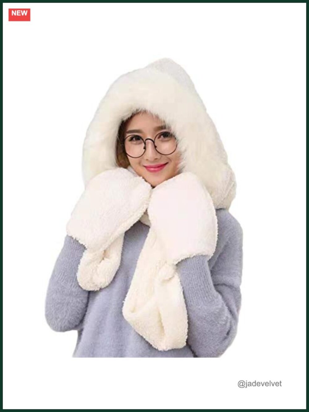 Coral Velvet Hoodie Gloves Pocket Earflap Hat Scarf Shawl Wraps Winter Warm